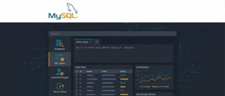 Interface de MySQL affichant des requêtes de base de données et des graphiques d'analyse.