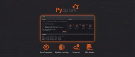 Capture d'écran de l'interface PySpark montrant des fonctionnalités de traitement de données, apprentissage automatique, flux de données et requêtes SQL.
