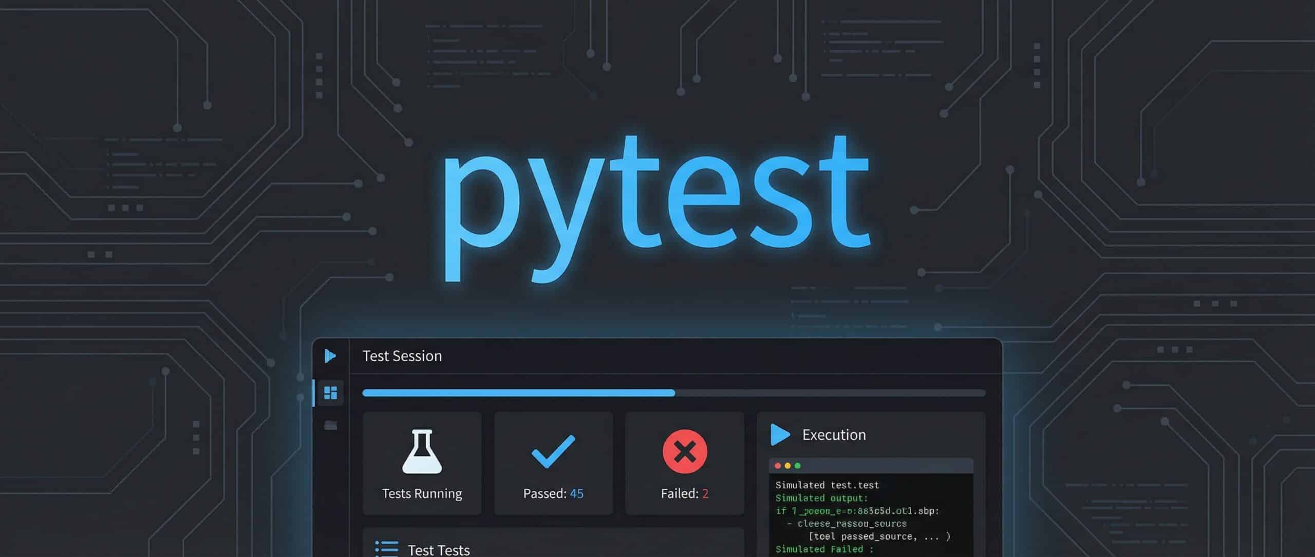 Interface de Pytest affichant une session de test avec des résultats de réussite et d'échec en Python.