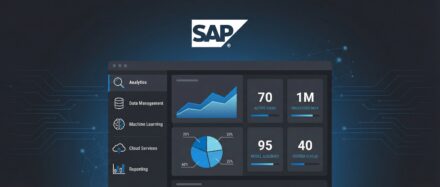 Interface SAP affichant des analyses de données et des indicateurs de performance.