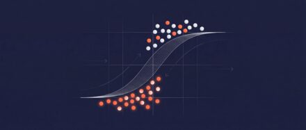 Illustration montrant une courbe de régression logistique avec des points de données colorés.
