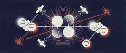 Illustration des réseaux de télécommunication montrant des ordinateurs, des satellites et des connexions interconnectées.