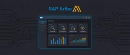 Interface du logiciel SAP Ariba affichant des graphiques et des outils d'analyse des données.
