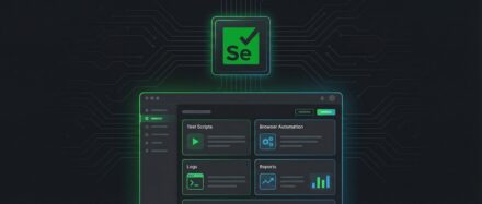 Interface de Selenium montrant des fonctionnalités de test, d'automatisation et de rapports.