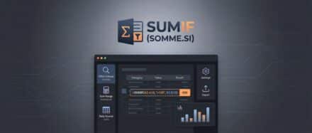 Interface d'Excel avec la fonction SOMME.SI affichée, montrant des graphiques et des données.