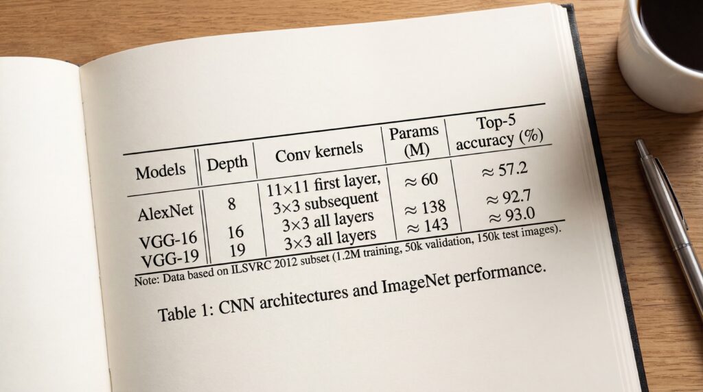 Tableau montrant les performances des architectures CNN et leur précision sur ImageNet.