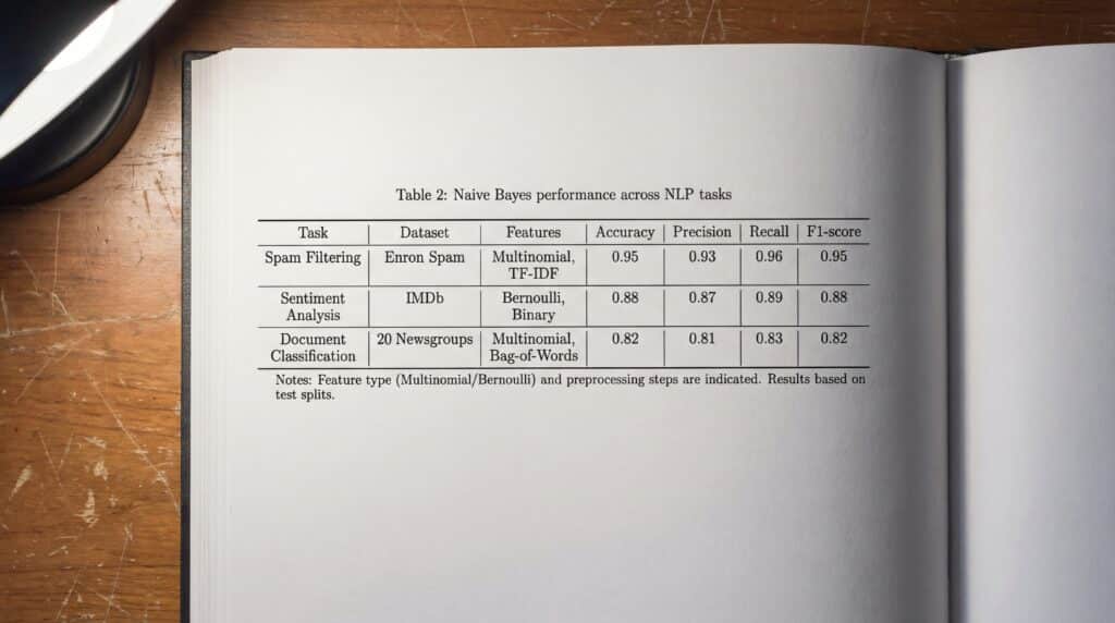 Table présentant les performances des modèles NLP avec des métriques et des scores de précision.