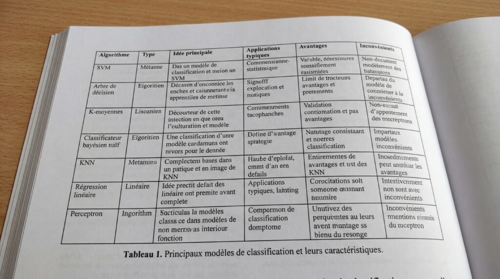 Tableau présentant les principaux modèles de classification et leurs caractéristiques.
