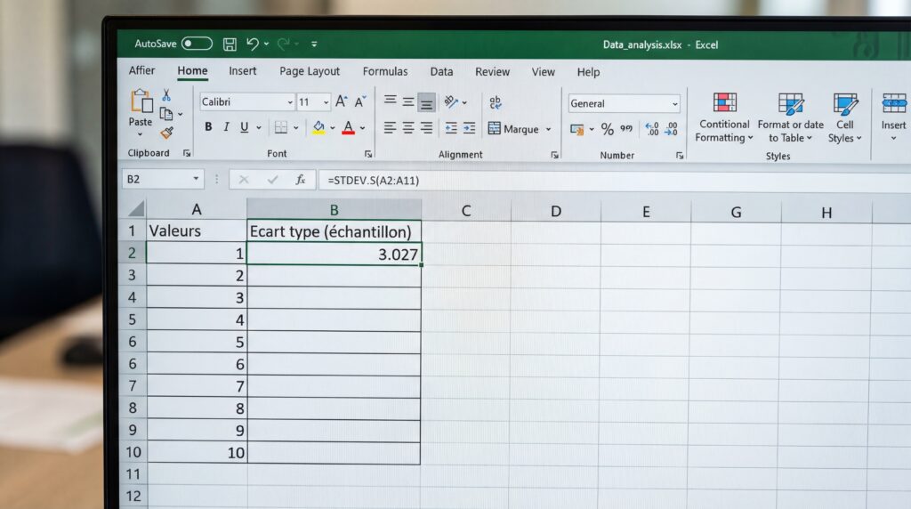 Capture d'écran d'un tableau Excel montrant des cellules vides et un champ en surbrillance pour l'analyse de données.