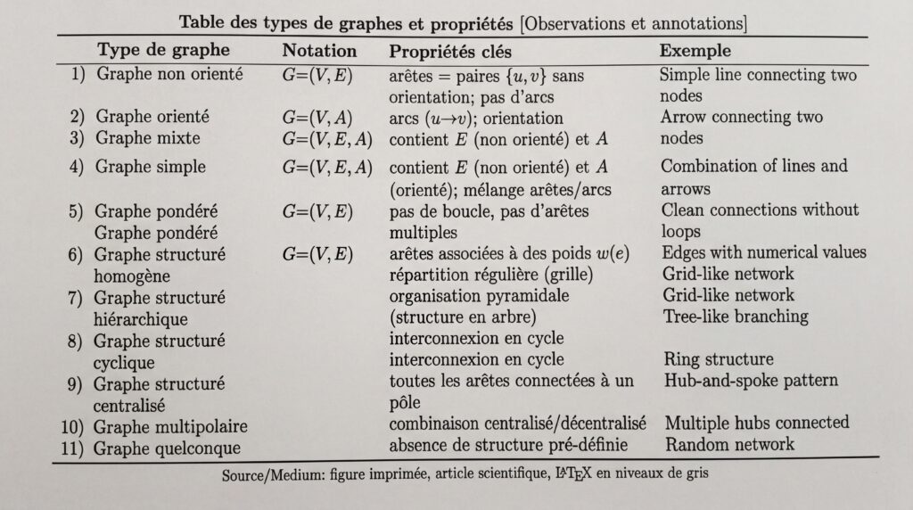 Tableau présentant divers types de graphiques et leurs propriétés avec des exemples concrets.