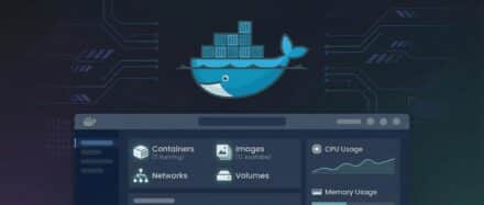 Illustration montrant l'interface Docker avec un conteneur et un graphique de performance.