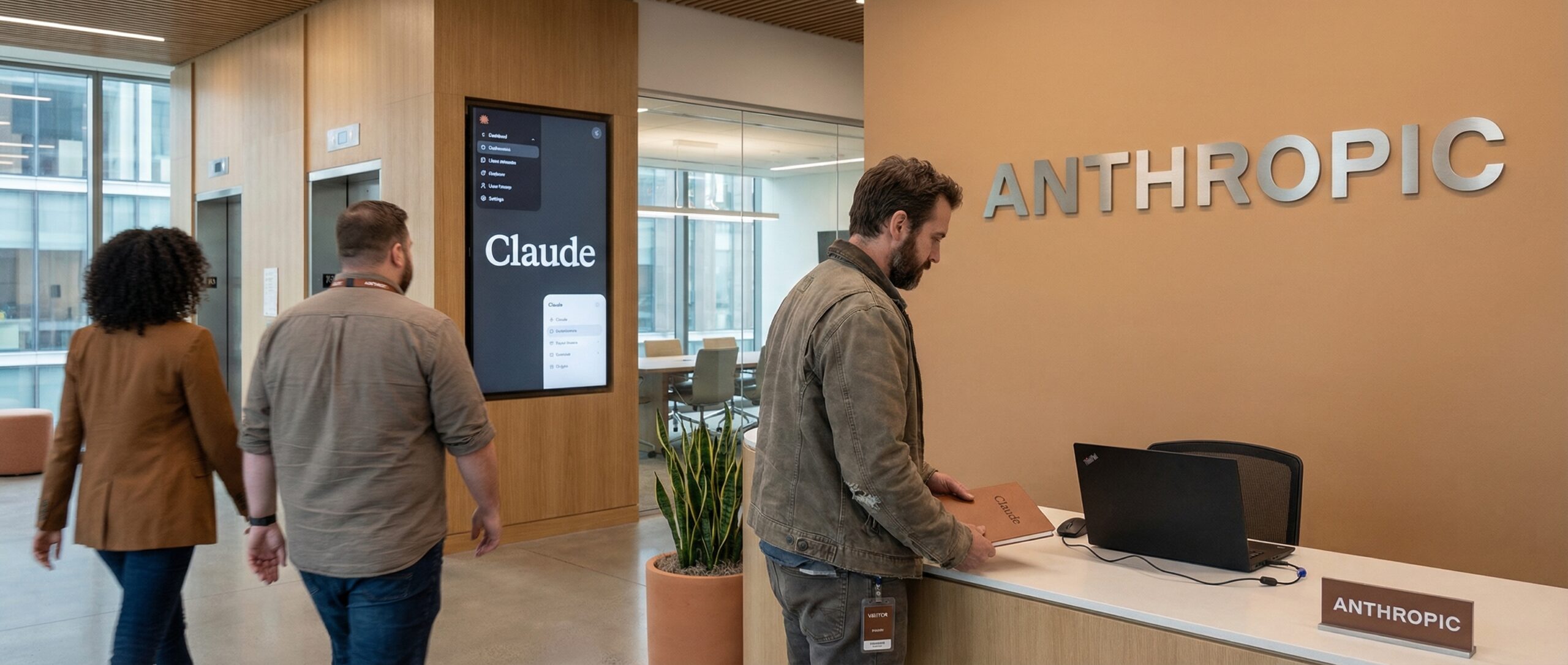 Des personnes entrant dans les locaux d'Anthropic, où se déroulent des discussions sur la sécurité nationale de l'IA.