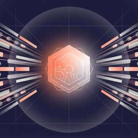 Représentation abstraite de l'architecture P-EAGLE de décodage parallèle soulignant le flux de données et l'accélération de l'inférence des grands modèles de langage.