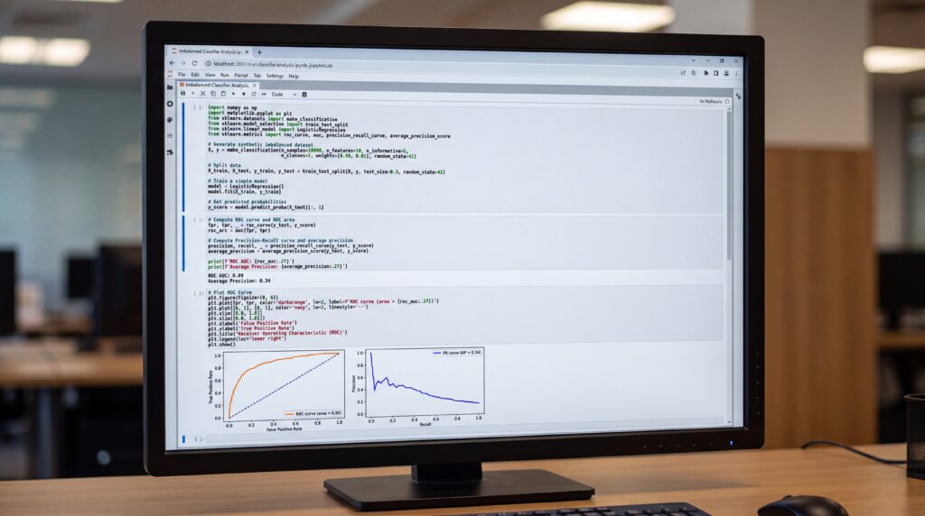 Écran d'ordinateur affichant des graphiques et des données liées à l'analyse des performances des modèles de machine learning.