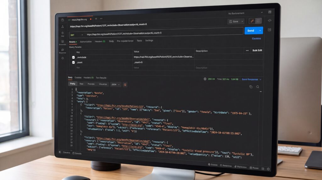 Écran d'ordinateur affichant une interface de programmation avec des lignes de code sur les analyses de données de santé.