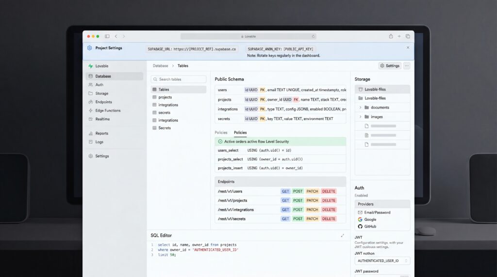 Capture d'écran d'une interface d'application web montrant divers outils de développement.