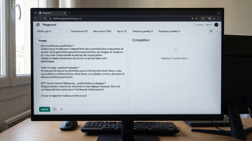 Écran d'ordinateur affichant une interface de gestion de bibliothèque de prompts pour l'IA.