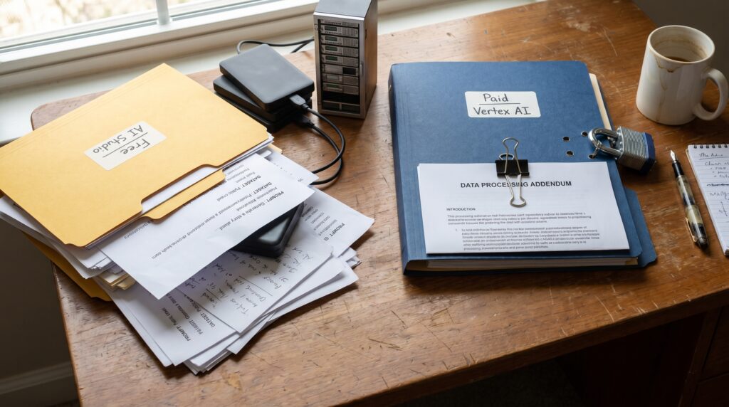 Bureau en désordre avec des dossiers jaunes et des papiers, un téléphone et une tasse de café.