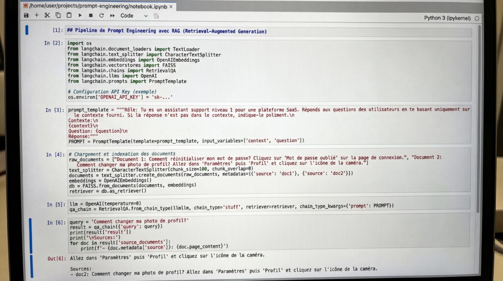 Capture d'écran montrant du code informatique relatif à l'ingénierie des prompts pour l'intelligence artificielle.