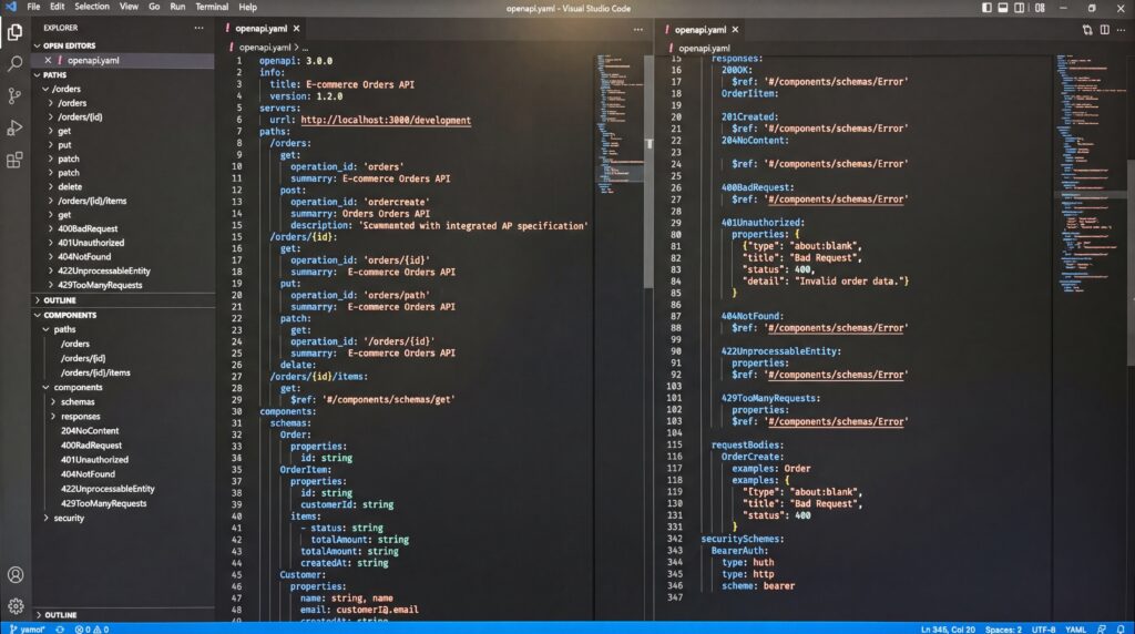 Capture d'écran montrant une interface de développement avec du code pour créer une API.