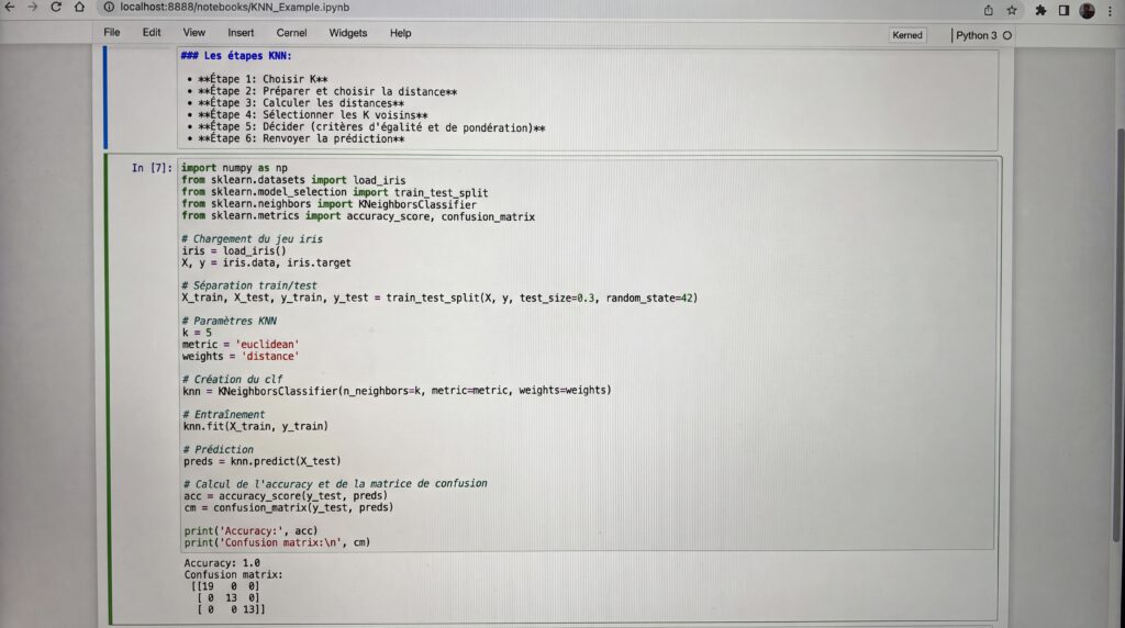 Capture d'écran montrant un code source illustrant l'algorithme KNN sur un ordinateur.