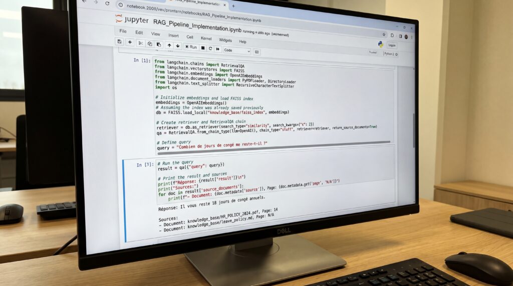 Écran d'ordinateur affichant du code de programmation lié à l'intelligence artificielle.