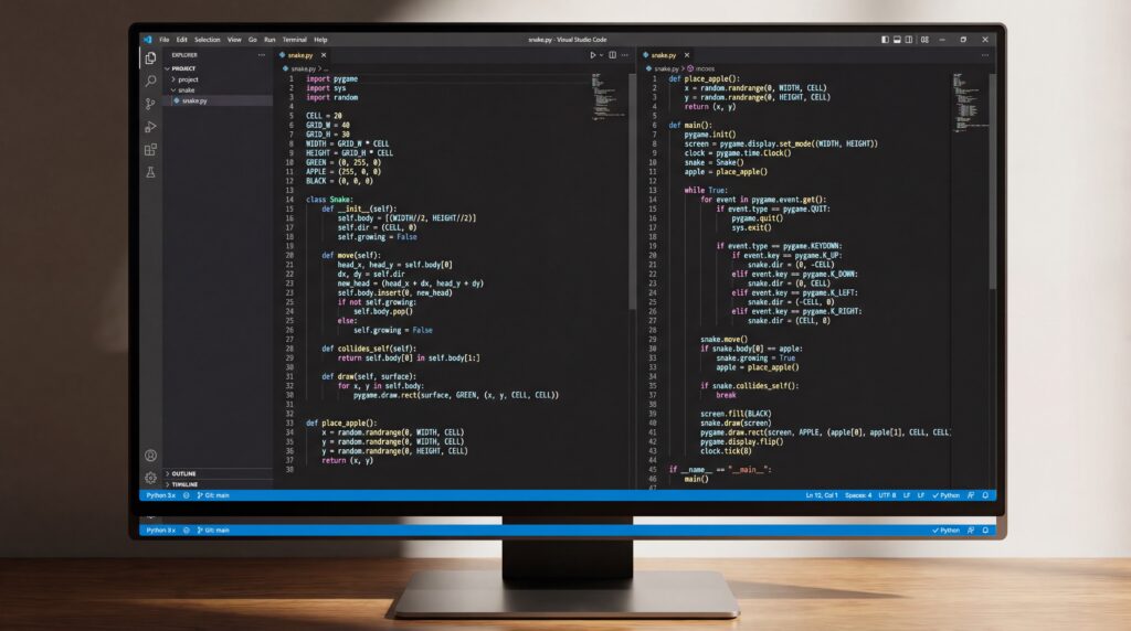 Écran d'ordinateur affichant du code Python pour différents projets.