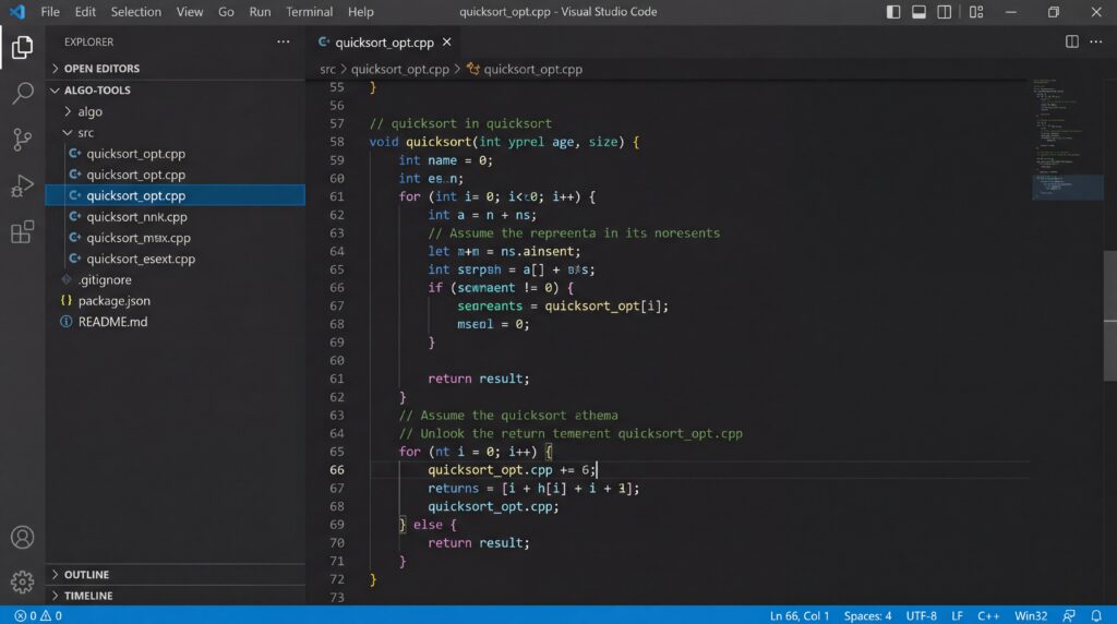 Un extrait de code affichant l'implémentation de l'algorithme de tri rapide (Quicksort) dans un éditeur de code.