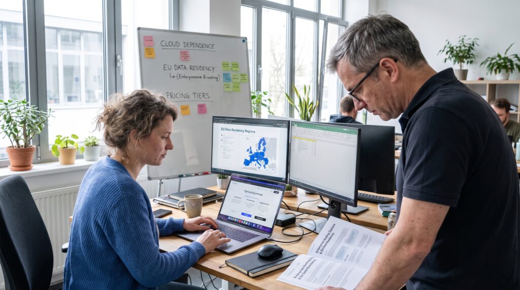 Deux utilisateurs travaillant ensemble sur des projets Figma dans un environnement de bureau moderne.