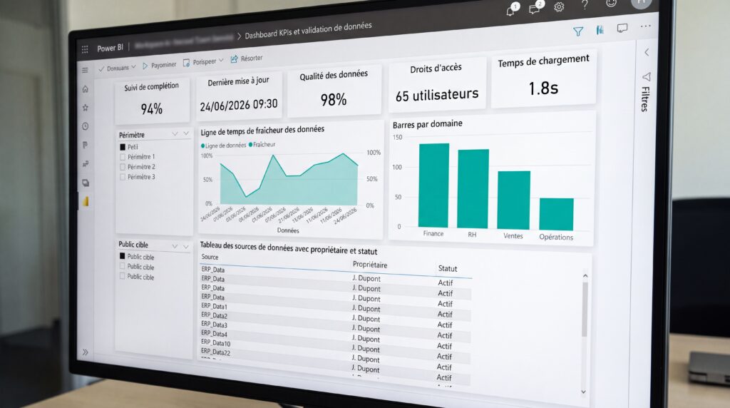 Écran d'un tableau de bord affichant des graphiques et des données sur la performance des utilisateurs.