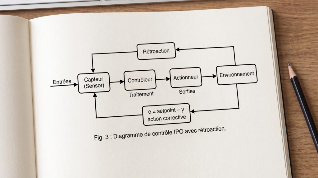 Diagramme de contrôle POC avec interactions, illustrant les processus en cybernétique.