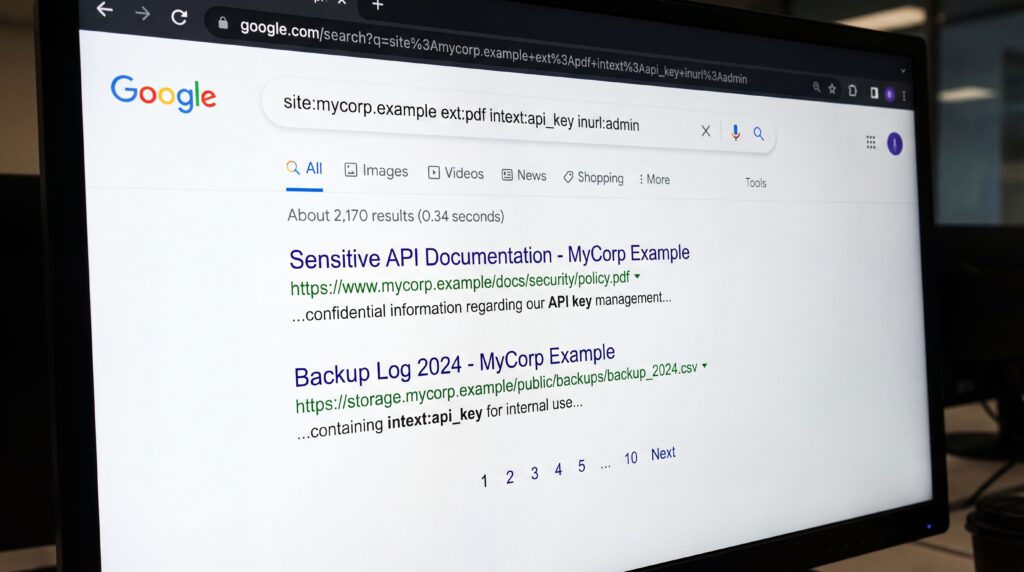 Capture d'écran d'une recherche Google montrant des résultats pour la documentation API et un journal de sauvegarde.