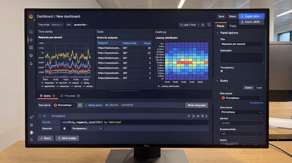 Capture d'écran d'un tableau de bord Grafana affichant des graphiques et des analyses de données.
