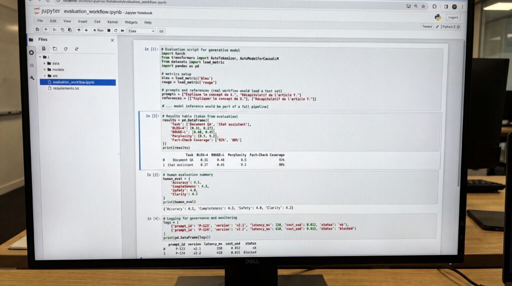 Écran d'ordinateur affichant du code source pour un projet d'IA générative.
