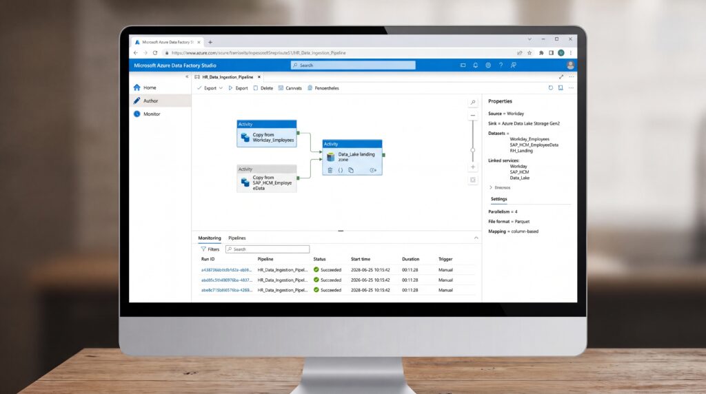 Écran d'ordinateur affichant une interface de gestion SIRH avec divers éléments de données.