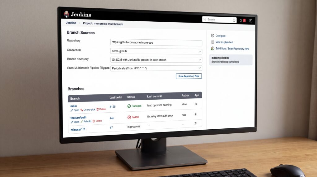 Écran montrant l'interface utilisateur de Jenkins avec des projets de construction et leurs détails.