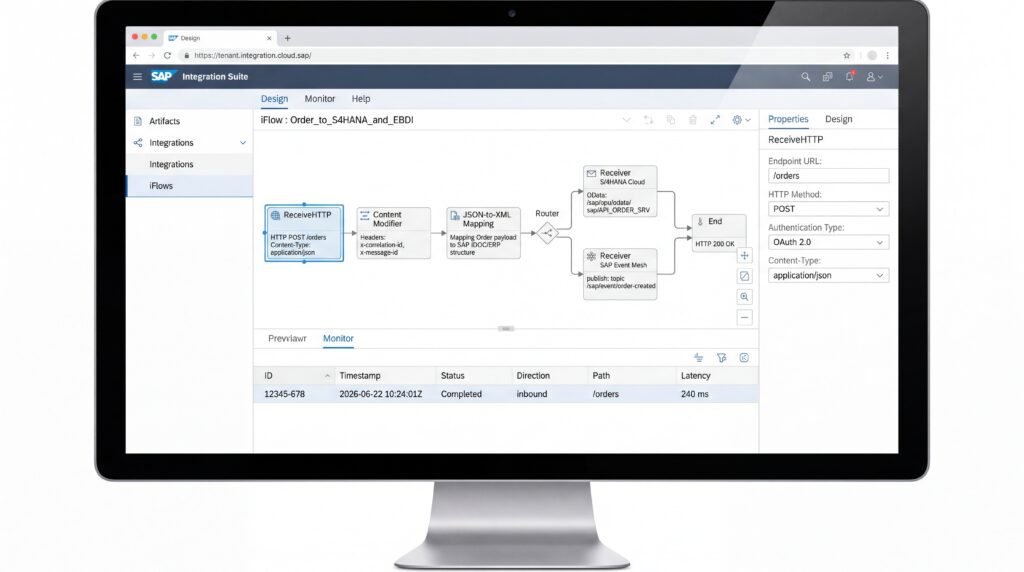 Capture d'écran d'une interface de logiciel SAP affichant des processus d'affaires sur un ordinateur.