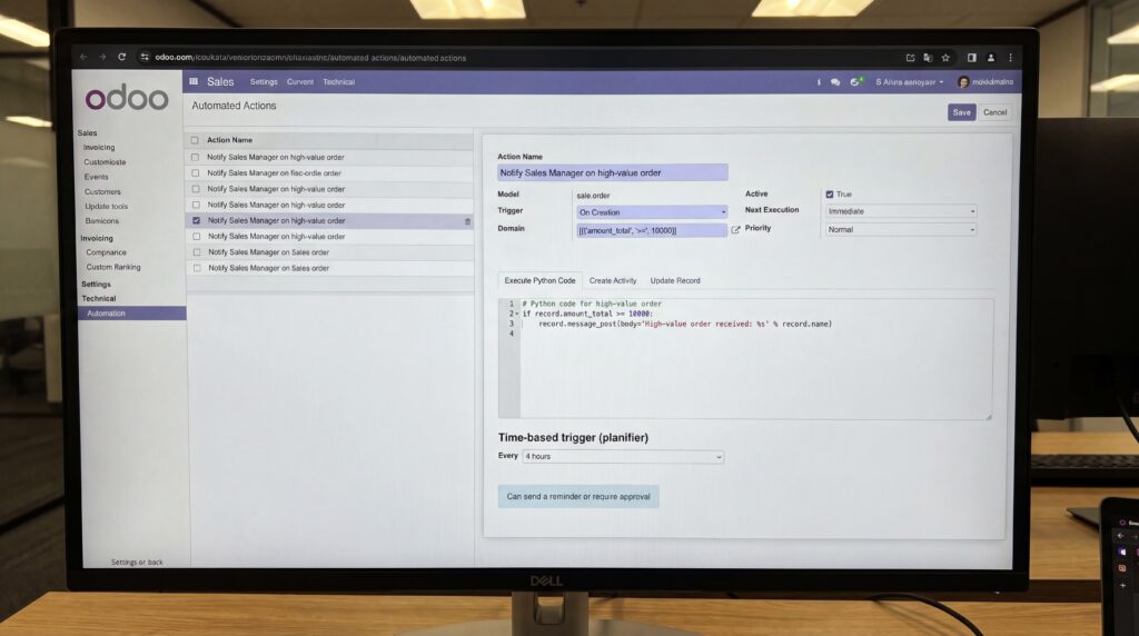 Capture d'écran de l'interface de gestion d'Odoo, un logiciel ERP open-source.