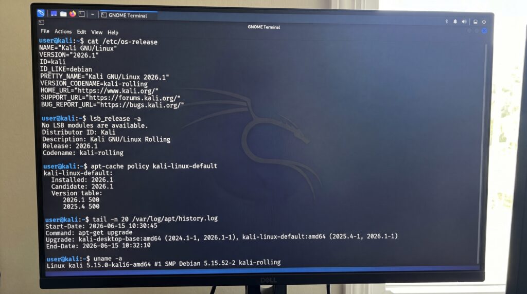 Capture d'écran de l'interface de commande de Kali Linux affichant des commandes en cours d'exécution.
