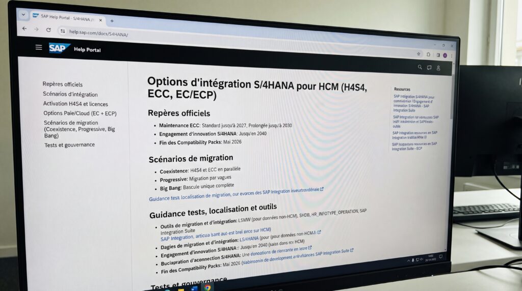 Capture d'écran montrant les options d'immigration SOHANA pour HCM sur un écran d'ordinateur.