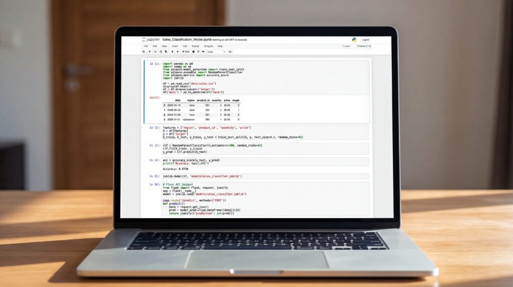 Ordinateur portable affichant du code Python sur un éditeur de texte.
