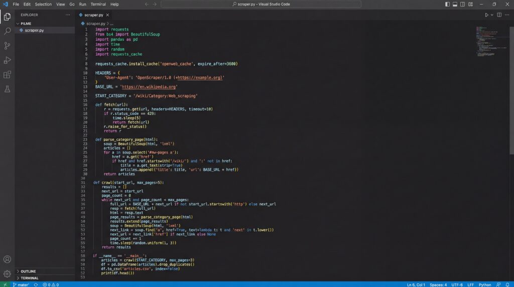 Écran de code Python dans un éditeur de texte, illustrant un projet pour débutants.