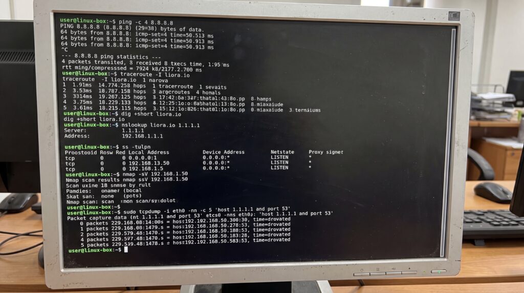 Écran d'ordinateur affichant une interface de ligne de commande avec des informations sur les protocoles réseau.
