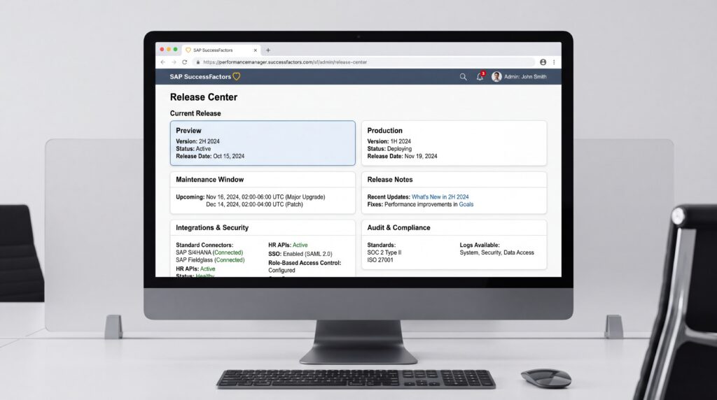 Capture d'écran de l'interface utilisateur de SAP SuccessFactors affichant des informations de contact et des détails sur le produit.