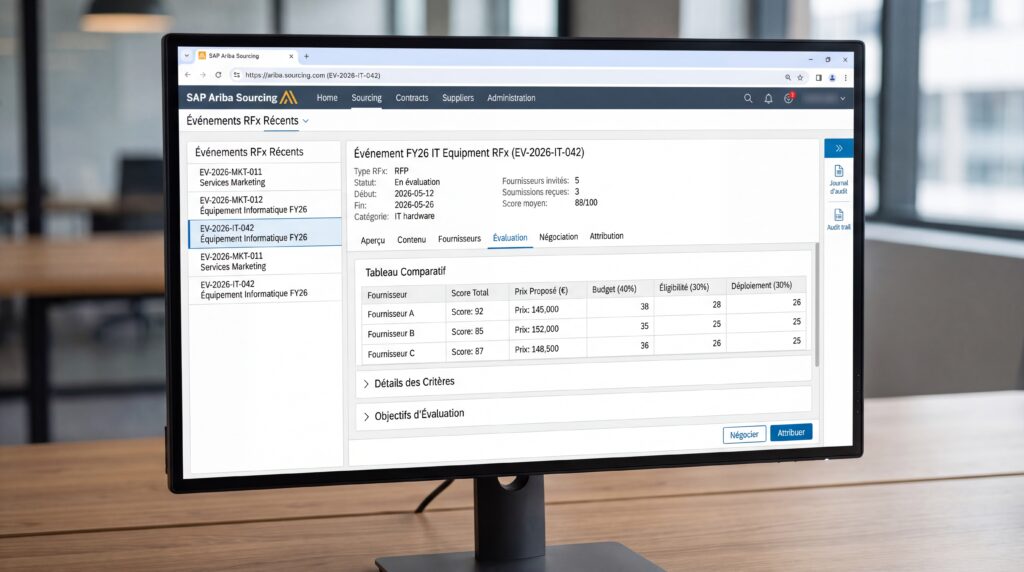 Capture d'écran de l'interface utilisateur de SAP Ariba montrant des données de transaction.