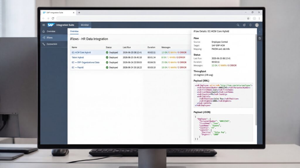 Écran de gestion des talents dans le module RH de SAP HCM, affichant une interface utilisateur avec des données de performance et des graphiques.