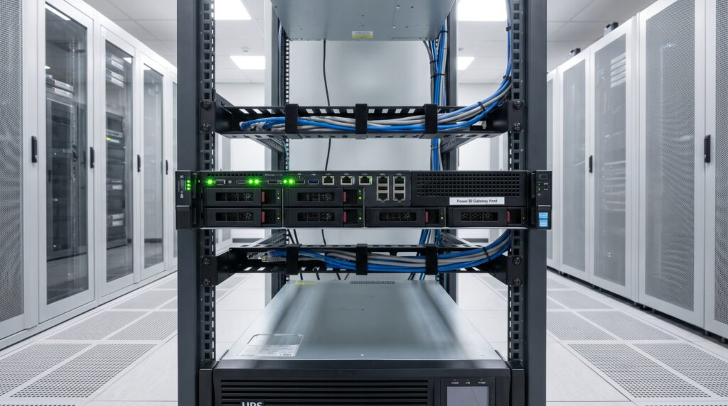 Équipement de serveur dans un centre de données avec des câbles connectés.