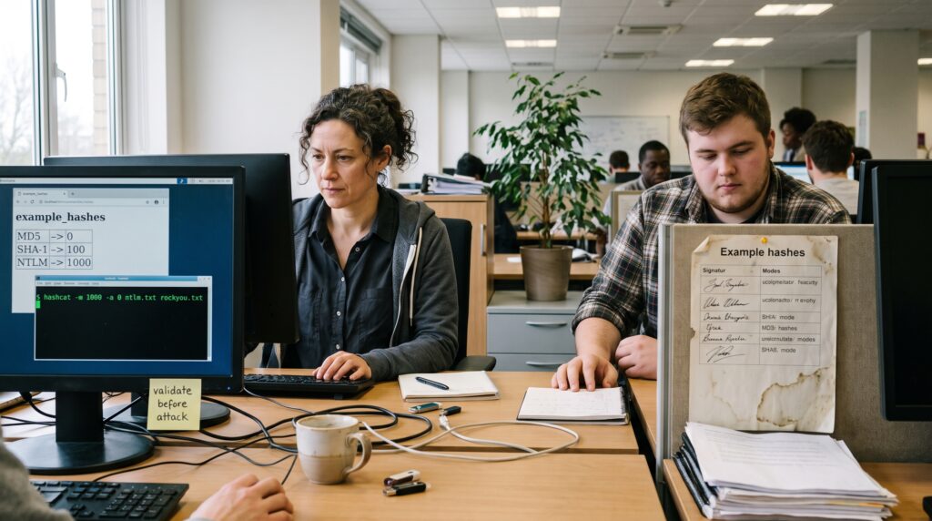 Deux personnes travaillant devant des ordinateurs dans un bureau, avec un environnement propice à la cybersécurité.