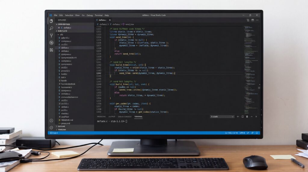 Écran d'ordinateur affichant du code dans un environnement de développement intégré, symbolisant le codage moderne.