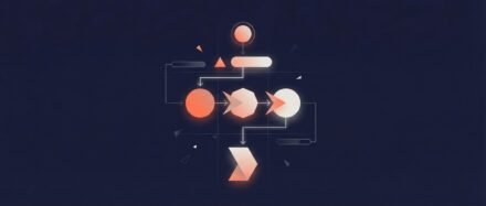 Ilustración abstracta que representa formas geométricas y conexiones, simbolizando el concepto de algoritmo.